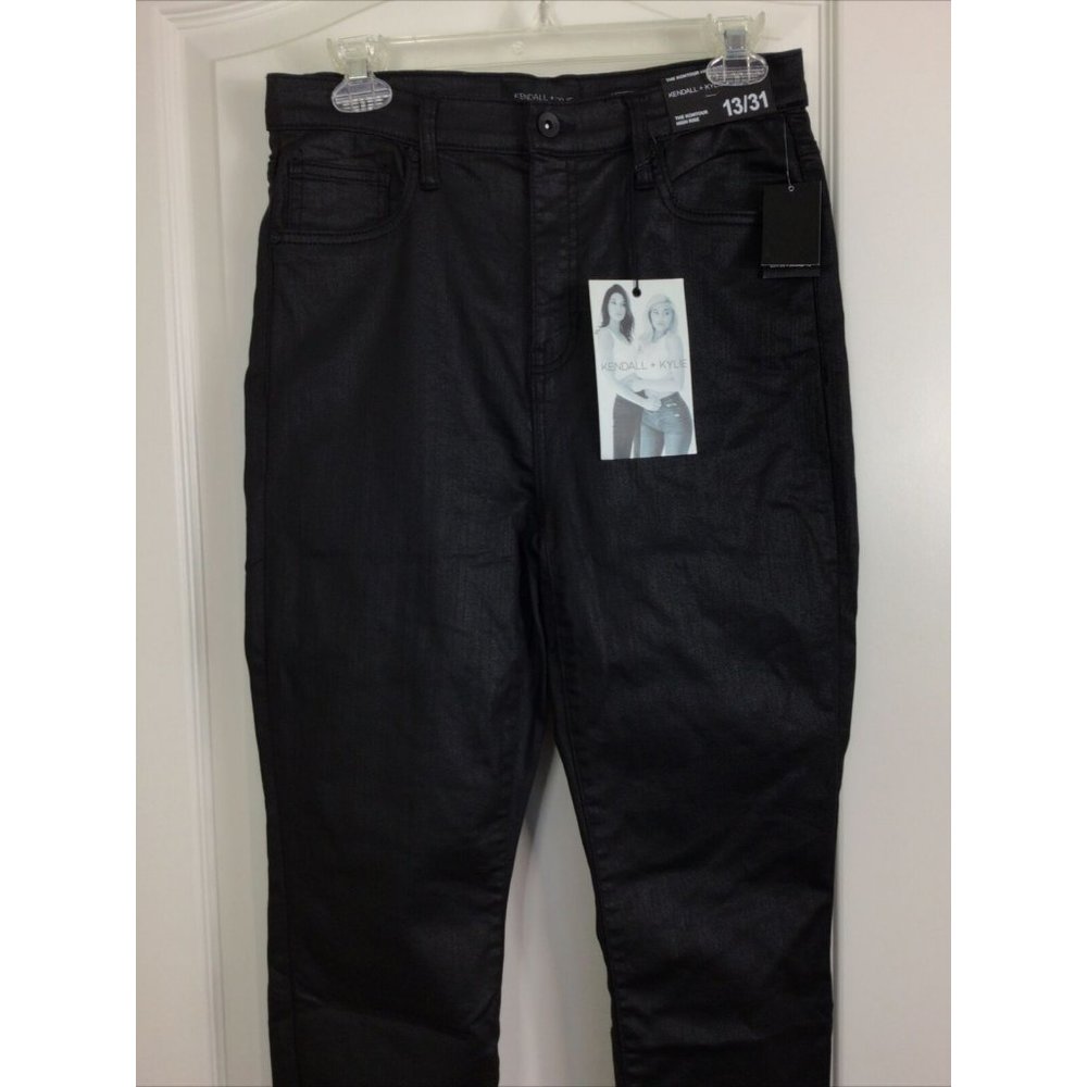 Kendall + Kylie Coated Black Kontour High Rise Pants, Sz 13/31 NWT - Picture 2 of 9
